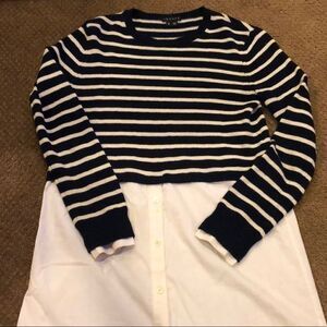 Theory Striped Cropped Sweater w. Attached Blouse